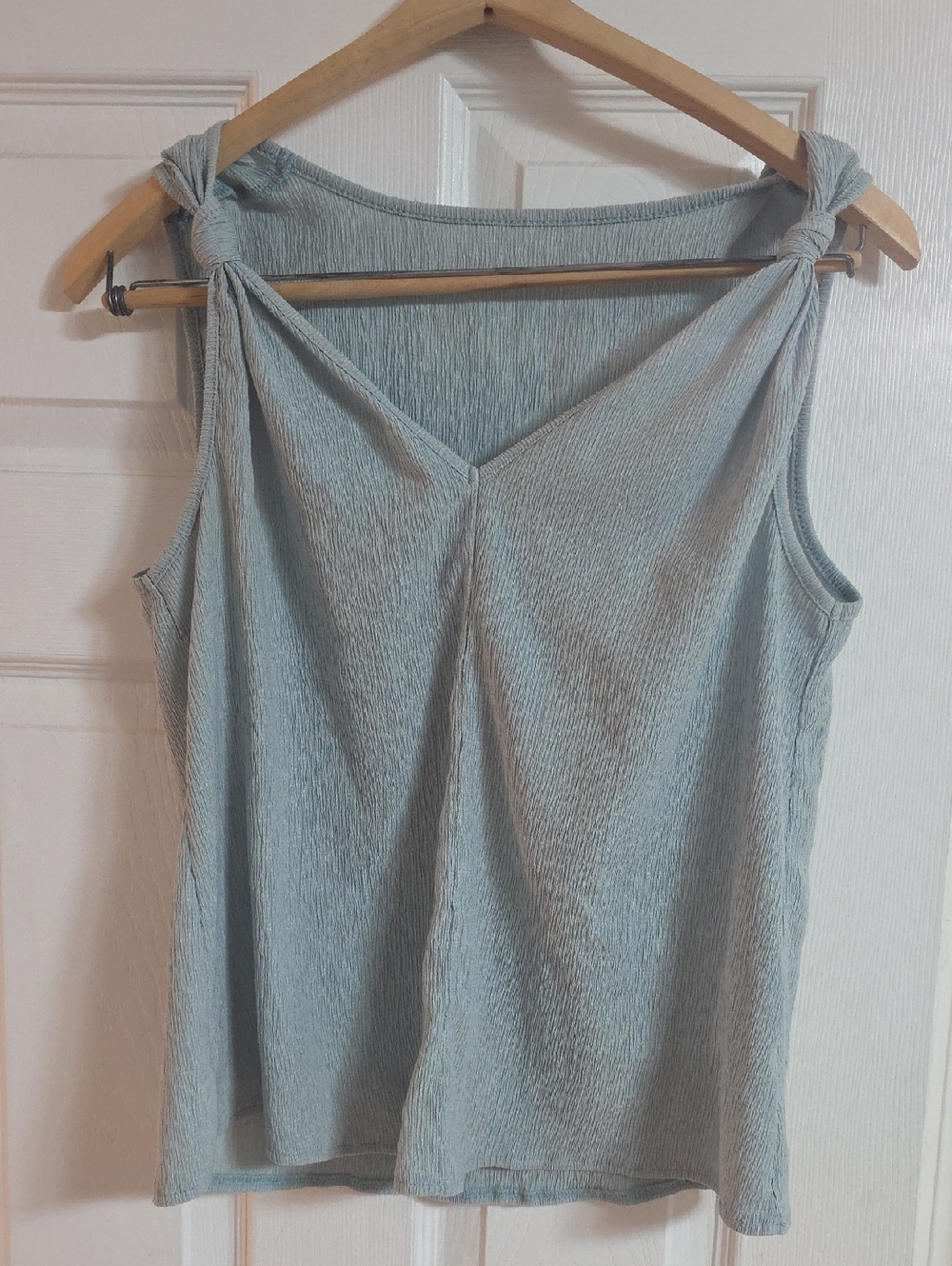 Sleeveless Tie-Shoulder V-Neck Top in Light Sage